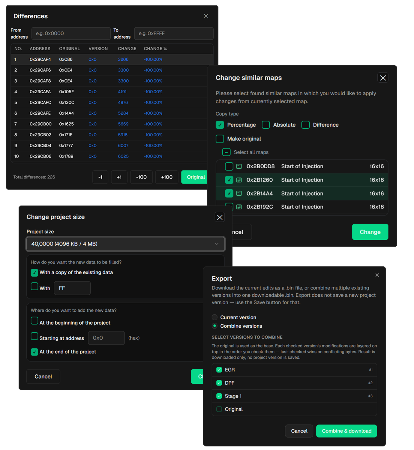 Autohex advanced editor modal windows
